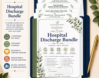 Hospital Discharge Binder Bundle Printable PDF, Post Hospital Recovery Planner, Caregiver Organizer