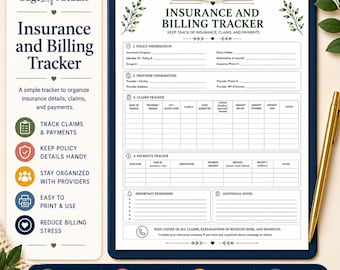 Insurance and Billing Tracker Printable PDF, Medical Claims Organizer, Healthcare Payment Log