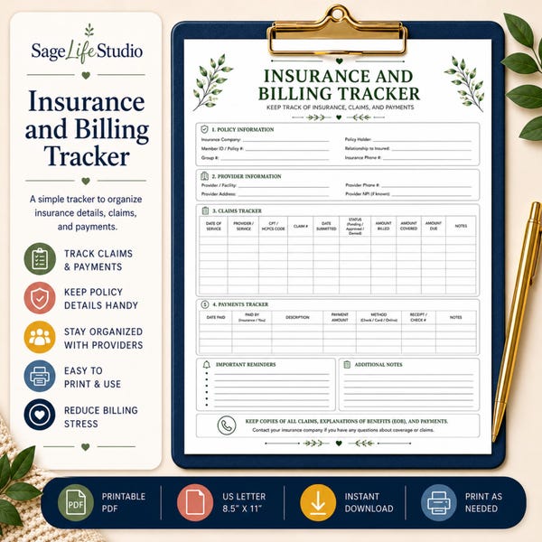 Insurance & Billing Tracker Printable