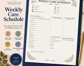 Weekly Care Schedule, Printable Caregiver Task Tracker, Elder Care Routine Checklist