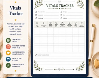 Vitals Tracker Printable PDF, Daily Blood Pressure and Oxygen Log, Caregiver Health Monitoring Sheet