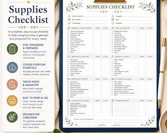 Caregiver Supplies Checklist Printable PDF, Home Care Inventory Tracker, Elder Care Essentials List