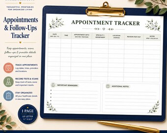 Appointment Tracker Printable for Medical Visits and Notes