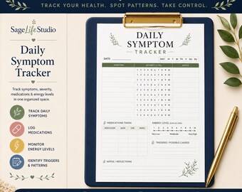 Daily Symptom Tracker Printable for Chronic Illness and Wellness Monitoring