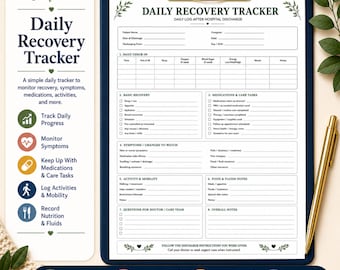 Daily Recovery Tracker Printable PDF, Post Hospital Discharge Log, Caregiver Recovery Planner