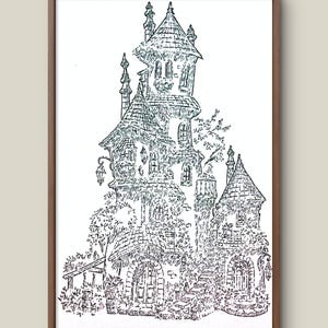 Whispering Tower Hamlet – Hand Drawn Fantasy Village Illustration, Storybook Architecture, Printable Cottagecore Wall Art