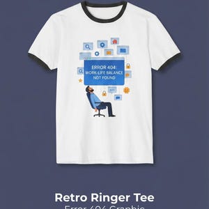 Retro Ringer T-Shirt | Error 404 Work-Life Balance Not Found Graphic Tee