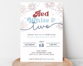 Red White And Two Birthday Invitation Template | American Fourth of July Second Birthday Party Invite | Editable Instant Digital Download
