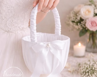 Cestino per damigella d'onore bianco per matrimonio / Cestino per matrimonio rustico / Cestino di fiori di seta / Decorazioni per la festa nuziale / Accessori per la cerimonia nuziale