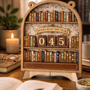 Vintage lässpårare i trä | Böcker läsräknare | Bokälskarepresent | Estetisk bokhylledekor | Lässpårare upp till 999