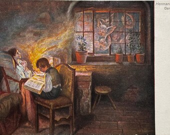 Antique Postcard Hermann Kaulbach Genesung | Soul Leaving Body Angels at Window | Victorian Mystical Death Art | 1900s Dark Ephemera