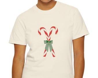 Candy Cane Bow T-shirt | Christmas Candy Canes with Green Bow