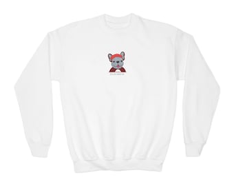 Felpa girocollo con bulldog francese e scritta Bonjour Mon Ami / Felpa per ragazzi con grafica di un simpatico animale