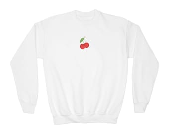 Cherry Embroidered Crewneck Sweatshirt | Small Red Cherry Graphic