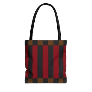 Black and Dark Red Striped Tote with Checkered Border, Gardening Bag, Book Bag, Shopping Bag, Perfect  for Men and Women
