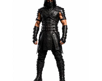 Men's Black Leather Ninja Armor – Hooded Warrior Costume, Gothic Assassin Cosplay Set