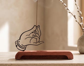 Minimal Zen Incense Holder Hand Design Wooden Base Meditation Decor