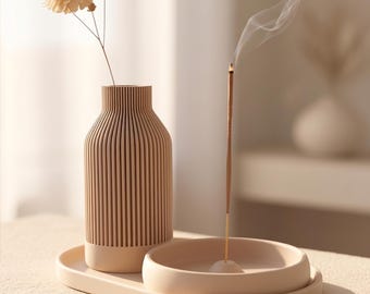 Japandi Incense Holder Vase Set Minimal Tray Calm Home Decor
