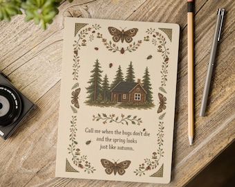 Diario con diseño de punto de cruz, bordado y motivos de insectos del bosque, estilo cottagecore, inspirado en el arte de los fans de la música triste de Vermont.