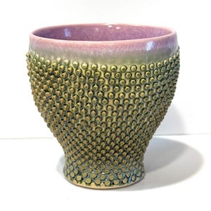 Annie Chrietzberg Bumpy Textured Beaker Drinking Cup Layered Vibrant Glaze Stoneware Handbuilt Studio Pottery