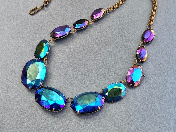 Vintage Carnival Glass Necklace Sapphire Blue Pur… - image 2