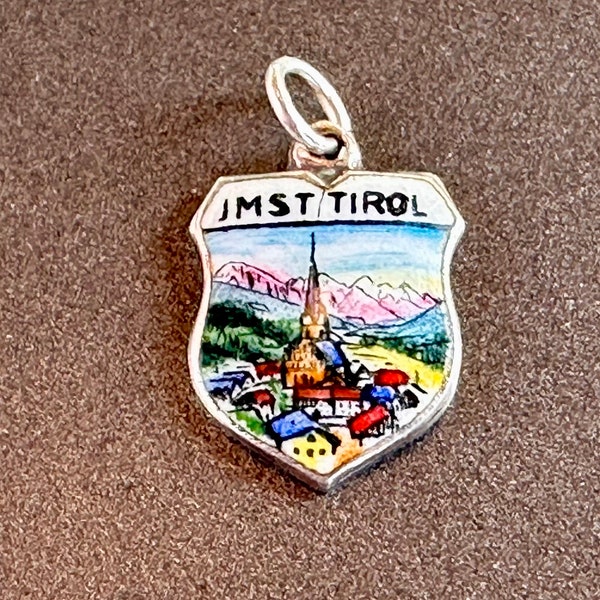 Vintage Enamel Charm Imst Tirol Austria 800 Silver Travel Shield for Bracelet Fine Jewelry Gift for Her