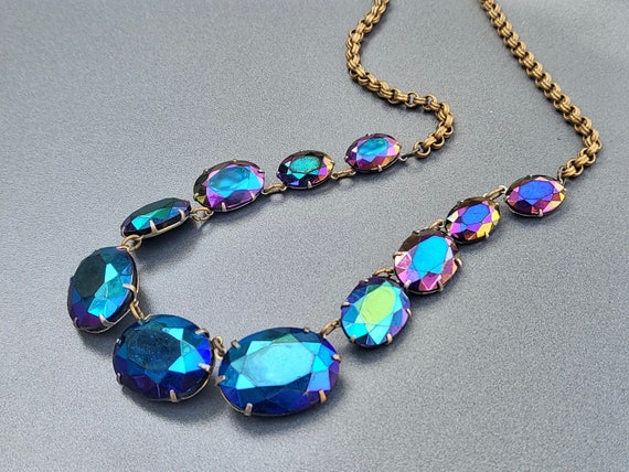 Vintage Carnival Glass Necklace Sapphire Blue Pur… - image 3