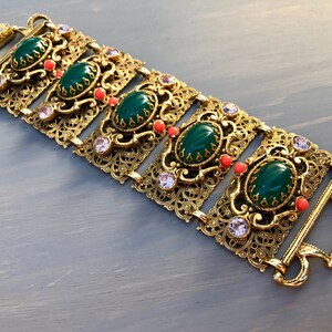 Vintage Selro Bracelet Mogul Wide Filigree Panel Rhinestones Rare Jewelry Statement Gift for Her image 6