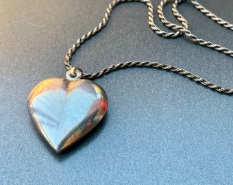 Vintage Puffy Heart Necklace Sterling Silver Pendant Fine Jewelry Gift for Her