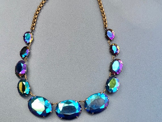 Vintage Carnival Glass Necklace Sapphire Blue Pur… - image 5