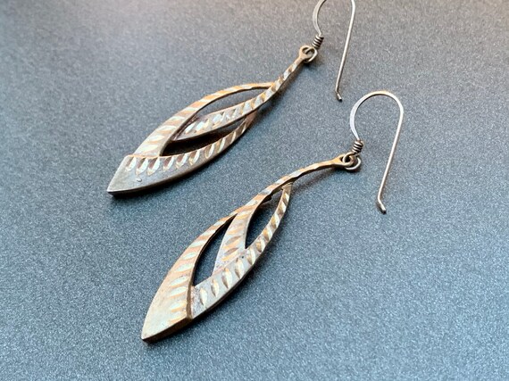 Vintage Sterling Earrings Silver Leaves Feathers D