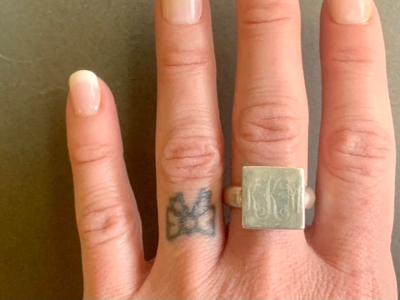 Vintage Mens Signet Ring Sterling Silver Rings En… - image 6