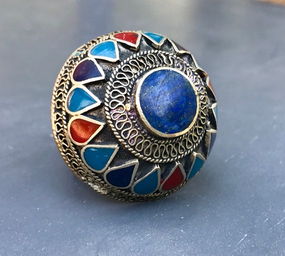 Vintage Afghan Kuchi Ring Turkmen Lapis Lazuli Domed … - Gem