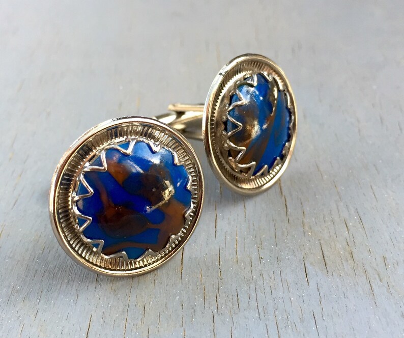 Vintage Silver Blue Stone Cuff Links 1970s Mens Accessories Etsy