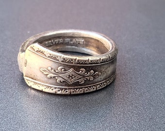 Vintage Spoon Ring Floral Silver Plate 1960s Jewelry Gift for Her