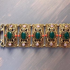 Vintage Selro Bracelet Mogul Wide Filigree Panel Rhinestones Rare Jewelry Statement Gift for Her image 3