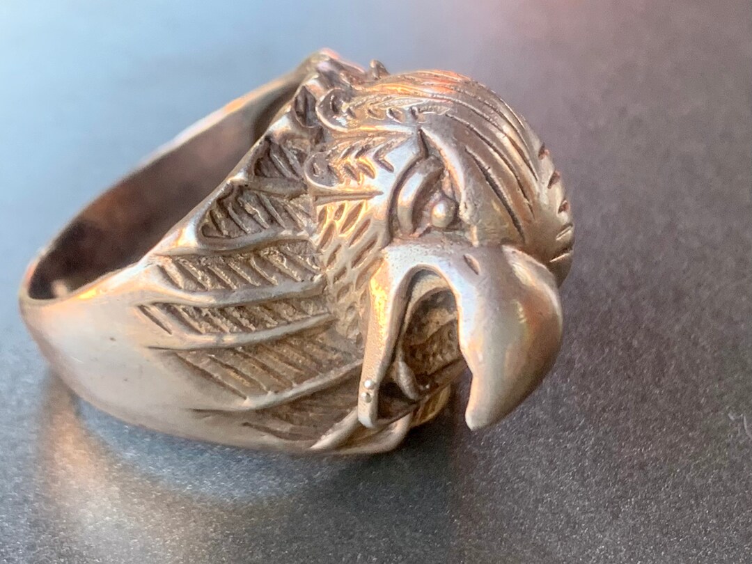 Zhubobo Men's Stainless Steel Eagle Head Biker Ring - Size 9-13, 316L Steel, 38mm Eagle Height, Silver - View #7