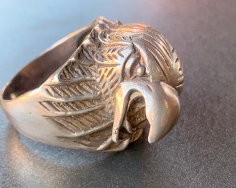 Vintage Mens Biker Ring Eagle Head American Freedom Bald Eagle Bird Ring Sterling Silver Mens Ring Unisex Jewelry Gift for Him