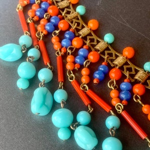 Vintage Egyptian Revival Necklace Turquoise Coral Glass Miriam Haskell Necklace Pharaoh Jewelry Gift for Her image 6