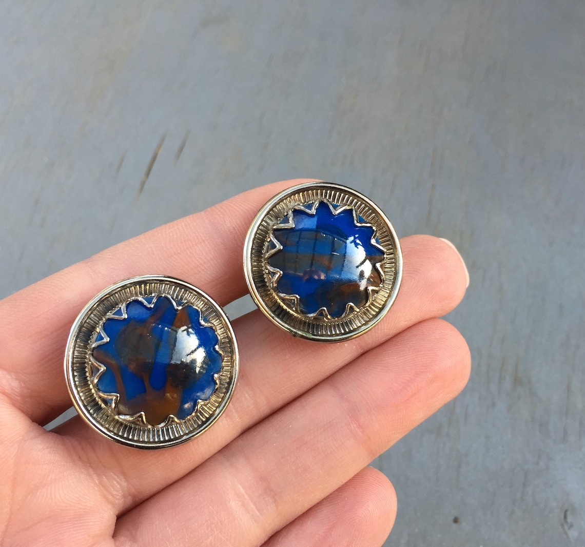 Vintage Silver Blue Stone Cuff Links 1970s Mens Accessories Etsy