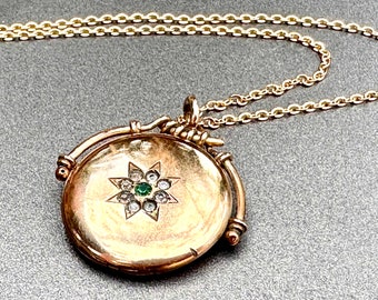 Victorian Gold Locket Star Locket with Green Stone Gold Filled Necklace Vintage Jewelry Gift for Her