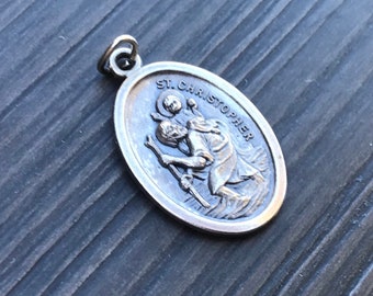 Vintage St. Christopher Religious Medal Patron Saint of Travelers Safe Travels Catholic Jewelry Unisex Gift for Her or Him