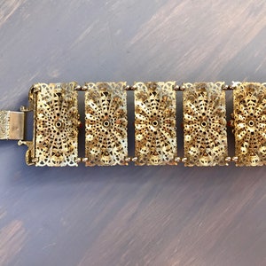 Vintage Selro Bracelet Mogul Wide Filigree Panel Rhinestones Rare Jewelry Statement Gift for Her image 5