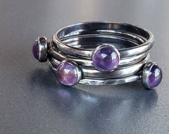 Vintage Sterling Stacking Rings Amethyst Gemstones Sterling Silver Four Rings Fine Jewelry Gift for her