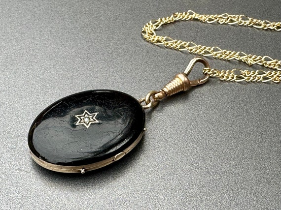 Antique Victorian Gold Locket Black Enamel Mourni… - image 1