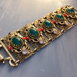 Vintage Selro Bracelet Mogul Wide Filigree Panel Rhinestones Rare Jewelry Statement Gift for Her image 8