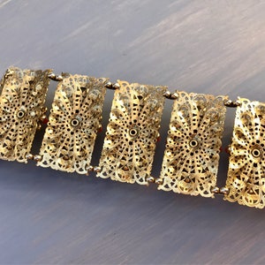 Vintage Selro Bracelet Mogul Wide Filigree Panel Rhinestones Rare Jewelry Statement Gift for Her image 2