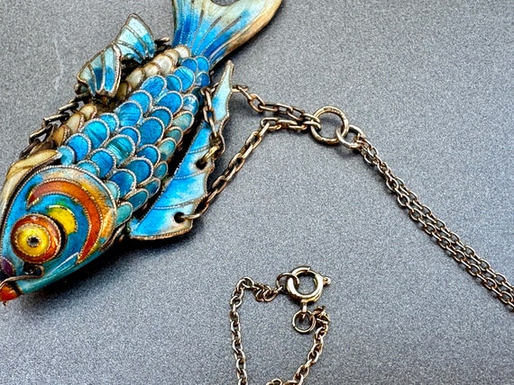 Antique Chinese Export Koi Necklace Reticulated M… - image 7