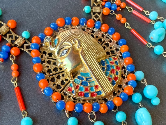 Vintage Egyptian Revival Necklace Turquoise Coral… - image 4