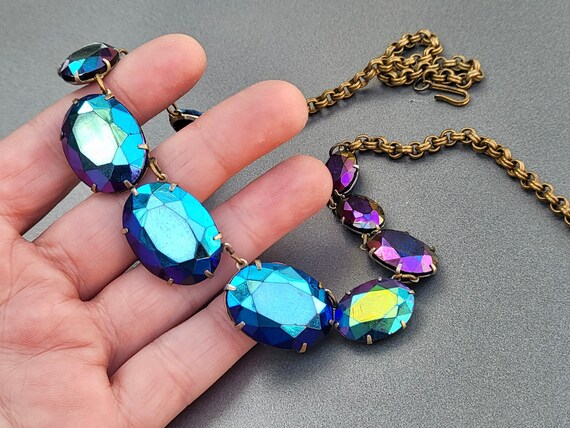 Vintage Carnival Glass Necklace Sapphire Blue Pur… - image 8